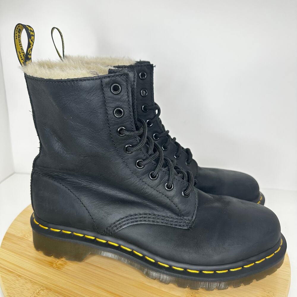 Dr. Martens 1460 Serena Faux Fur Lined Lace Up Boots Soft Black Leather Size 9